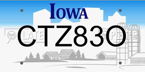 CTZ83O Iowa License Plate