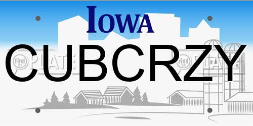 CUBCRZY Iowa License Plate