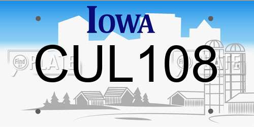 CUL108 Iowa License Plate