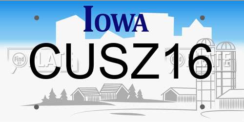 CUSZ16 Iowa License Plate