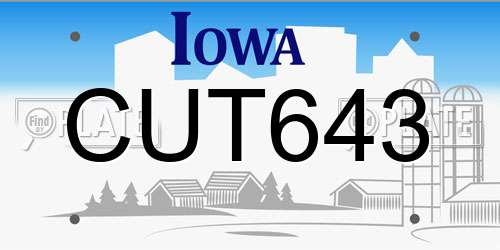 CUT643 Iowa License Plate