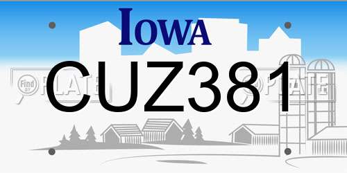 CUZ381 Iowa License Plate