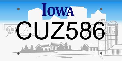 CUZ586 Iowa License Plate