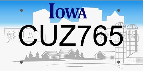CUZ765 Iowa License Plate