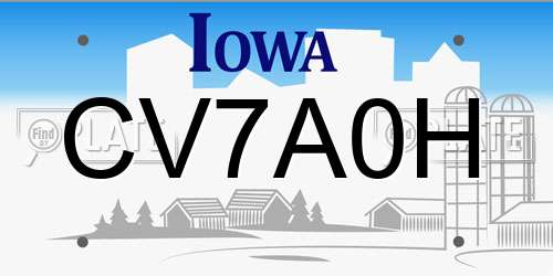 CV7A0H Iowa License Plate
