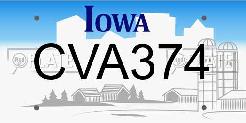 CVA374 Iowa License Plate