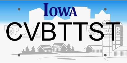 CVBTTST Iowa License Plate