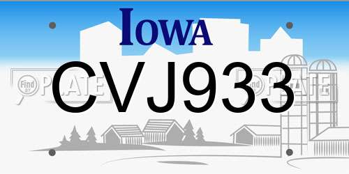 CVJ933 Iowa License Plate