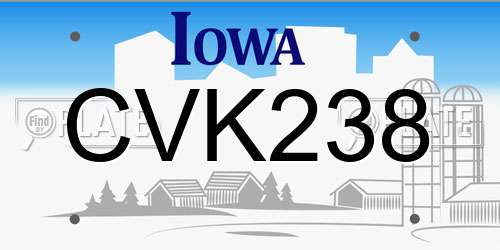 CVK238 Iowa License Plate