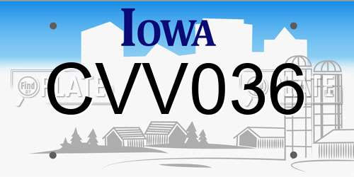 CVV036 Iowa License Plate