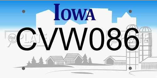 CVW086 Iowa License Plate