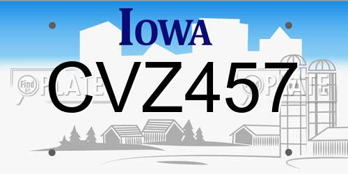 CVZ457 Iowa License Plate