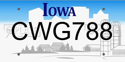 CWG788 Iowa License Plate