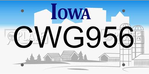 CWG956 Iowa License Plate