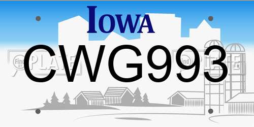 CWG993 Iowa License Plate