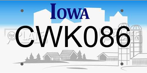 CWK086 Iowa License Plate