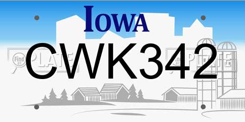 CWK342 Iowa License Plate