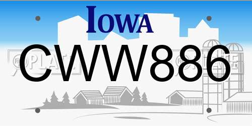 CWW886 Iowa License Plate