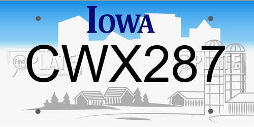 CWX287 Iowa License Plate