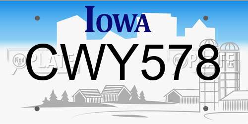 CWY578 Iowa License Plate