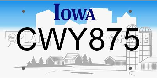CWY875 Iowa License Plate