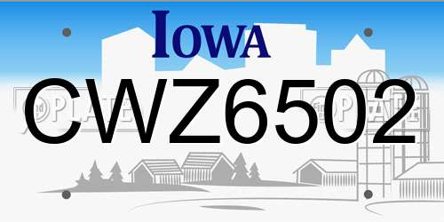 CWZ6502 Iowa License Plate