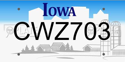CWZ703 Iowa License Plate