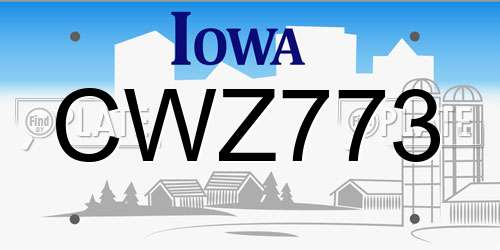 CWZ773 Iowa License Plate