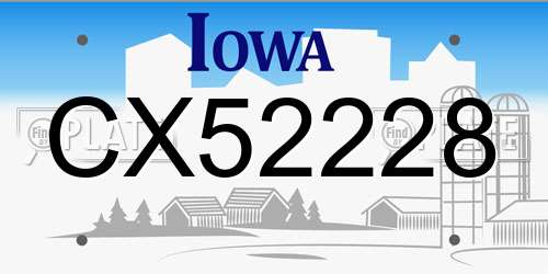 CX52228 Iowa License Plate