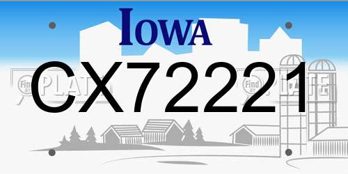 CX72221 Iowa License Plate