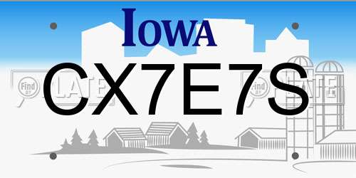 CX7E7S Iowa License Plate
