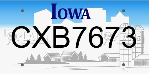 CXB7673 Iowa License Plate