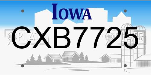 CXB7725 Iowa License Plate