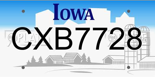 CXB7728 Iowa License Plate