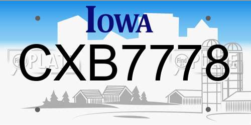 CXB7778 Iowa License Plate