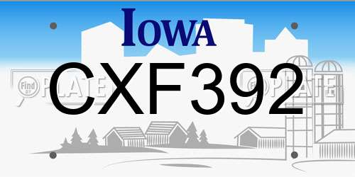 CXF392 Iowa License Plate
