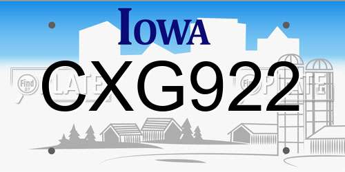 CXG922 Iowa License Plate