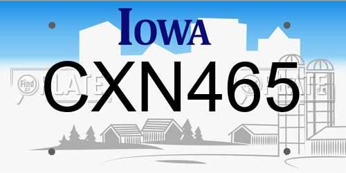 CXN465 Iowa License Plate