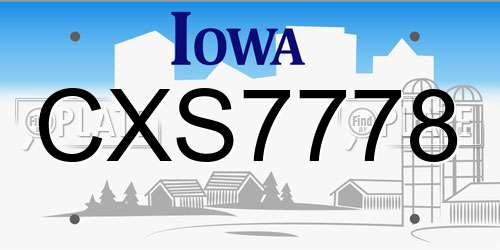 CXS7778 Iowa License Plate