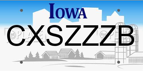 CXSZZZB Iowa License Plate