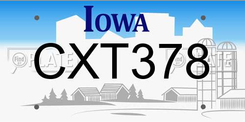 CXT378 Iowa License Plate