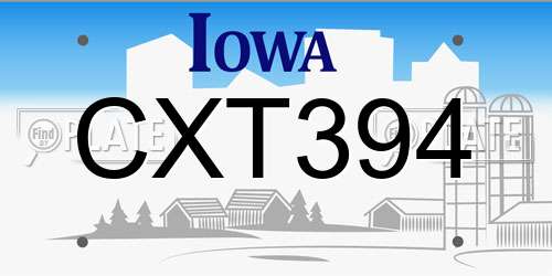 CXT394 Iowa License Plate