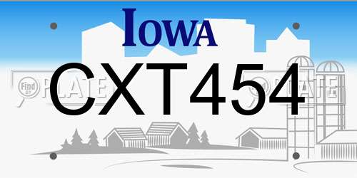 CXT454 Iowa License Plate