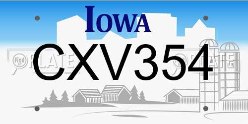 CXV354 Iowa License Plate