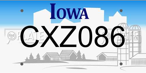CXZ086 Iowa License Plate