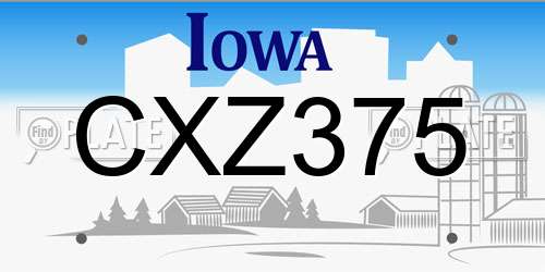 CXZ375 Iowa License Plate