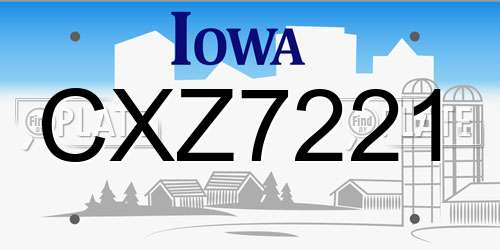 CXZ7221 Iowa License Plate