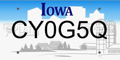 CY0G5Q Iowa License Plate