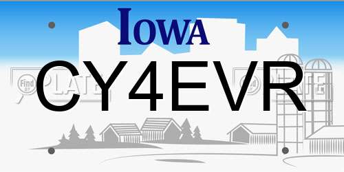CY4EVR Iowa License Plate