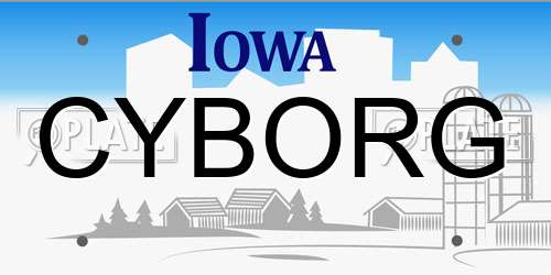 CYBORG Iowa License Plate